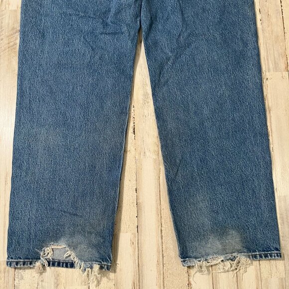 Vintage 90s Carhartt Thrashed Blue Denim Carpenter Canva Cargos Mens Sz 36 x 36 - Picture 3 of 6